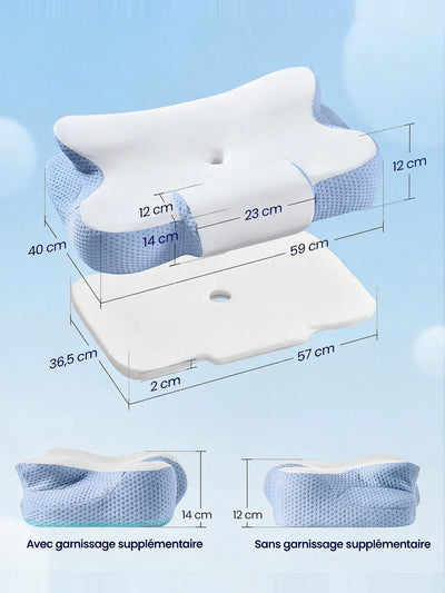Dimensions de l'oreiller : 59 × 36,5 cm, hauteur 14 cm avec insert et 12 cm sans