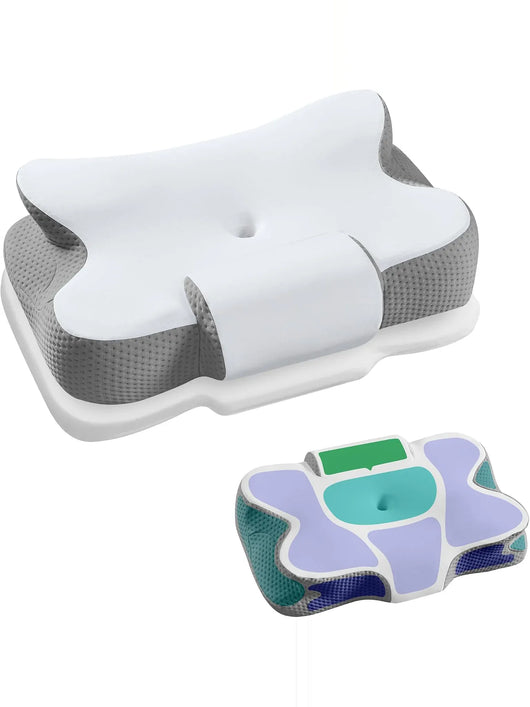 Oreiller ergonomique japonais, coloris Blanc Nuage et Gris Beige