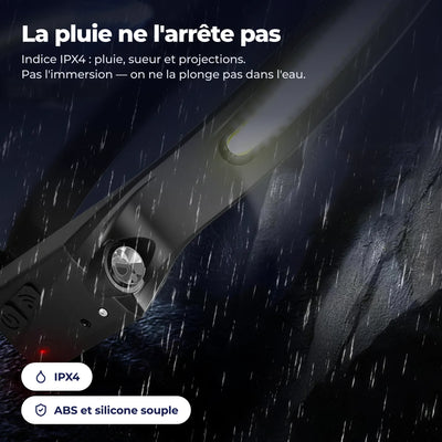 La lampe frontale sous la pluie, indice de protection IPX4