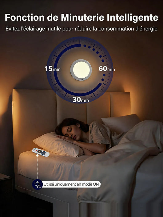 Minuterie 15, 30 ou 60 minutes pilotée à la télécommande depuis le lit